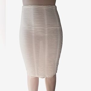 Fashion Nova Making The Cut, Cream, Distressed Bodycon Midi Skirt L